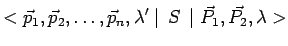 $\displaystyle <\vec{p}_1,\vec{p}_2,\ldots,\vec{p}_n,\lambda^\prime\mid \,S\,\mid \vec{P}_1,\vec{P_2},\lambda>$
