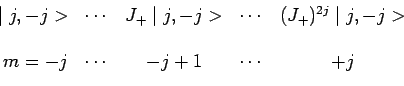 \begin{displaymath}\begin{array}{rcccc}
\mid j,-j> & \cdots & J_+\mid j,-j> & \c...
...\
& & & & \\
m=-j& \cdots & -j+1 & \cdots & +j\\
\end{array}\end{displaymath}