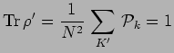 $\displaystyle \mathrm{Tr}\,\rho^\prime=\frac{1}{N^2}\,\sum\limits_{K^\prime}\,\mathcal{P}_k=1$