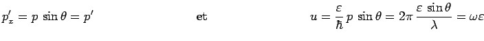 $\displaystyle p^\prime_x = p\,\sin\theta = p^\prime~~~~~~~~~~~~~~~~~~~~~~~~\mat...
...,\sin\theta =
2\pi\,\frac{\varepsilon\,\sin\theta}{\lambda} = \omega\varepsilon$