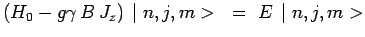 $\displaystyle (H_0-g\gamma\,B\,J_z)\,\mid n,j,m> ~=~
E\,\mid n,j,m>$