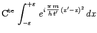 $\displaystyle \mathrm{C}^\mathrm{te}\,\int^{+\varepsilon}_{-\varepsilon}\,e^{i\,\scalebox{1.0}{$\frac{\pi\,m}{h\,t^\prime}$}\,(x^\prime-x)^2}\,dx$