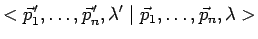 $\displaystyle <\vec{p}_1^{\,\prime},\ldots,\vec{p}_n^{\,\prime},\lambda^\prime\mid
\vec{p}_1,\ldots,\vec{p}_n,\lambda >$