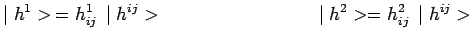 $\displaystyle \mid h^1>\,=h^1_{ij}\,\mid h^{ij}>~~~~~~~~~~~~~~~~~~~~~~~~\mid h^2>=h^2_{ij}\,\mid
h^{ij}>$