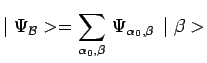 $\displaystyle \mid
\Psi_\mathcal{B}>=\sum\limits_{\alpha_0,\beta}\,\Psi_{\alpha_0,\beta}\,\mid
\beta>$