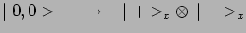 $\displaystyle \mid 0,0>~~\longrightarrow~~\mid +>_x\otimes\,\mid ->_x$