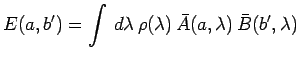 $\displaystyle E(a,b^\prime)=\int\,d\lambda\,\rho(\lambda)\,
\bar{A}(a,\lambda)\,\bar{B}(b^\prime,\lambda)$