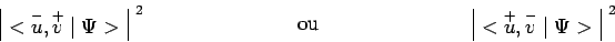 \begin{displaymath}\begin{array}{\vert c\vert}<\overset{-}{u},\overset{+}{v}\mid...
...ert}<\overset{+}{u},\overset{-}{v}\mid \Psi>\\ \end{array}^{~2}\end{displaymath}