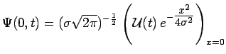 $\displaystyle \Psi(0,t)=(\sigma\sqrt{2\pi})^{-\frac{1}{2}}\,\left(
\mathcal{U}(t)\,e^{-\scalebox{1.2}{$\frac{x^2}{4\sigma^2}$}}\right)_{x=0}$