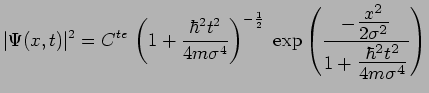 $\displaystyle \vert\Psi(x,t)\vert^2 = C^{te}\,\left(1+\frac{\hbar^2
t^2}{4m\sig...
...{x^2}{2\sigma^2}$}}{1+\scalebox{1.4}{$\frac{\hbar^2
t^2}{4m\sigma^4}$}}}\right)$