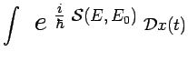 $\displaystyle \int~~{\scalebox{1.6}{$e$}}^{\scalebox{1.2}{$~\frac{i}{\hbar}$}~\scalebox{1.0}{$\mathcal{S}(E,E_0)$}}~\mathcal{D}x(t)$