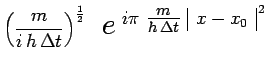 $\displaystyle \left(\frac{m}{i\,h\,\Delta t}\right)^{\frac{1}{2}}~~
{\scalebox{...
...ta t}$}~\scalebox{1.0}{$\begin{array}{\vert c\vert}x-x_0\\ \end{array}^{\,2}$}}$